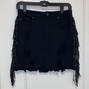 Forever 21 Black Denim Skirt with Fringe